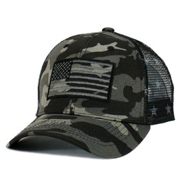 USA American Flag Hat Tactical Operator Military Flag Mesh Adjustable Snapback Baseball Cap (Black Camo)