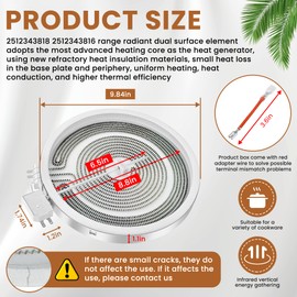 Upgraded WB30X24111 WB30T10133 Range 9" Dual Radiant Surface Element Compatible with G-E Hot-Point Electric Range 9 inch Dual Surface Burner Element, Replace 2512343818-1 Year Warranty by Fetechmate