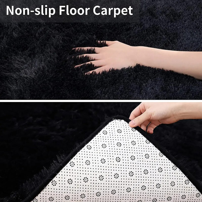 Alfombra De Salón Peluda Súper Suave De 160cm120cm Negro