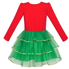 Sunny Fashion Girls Dress Christmas Tree Headband Cotton Long Sleeve Party Dress Size 10