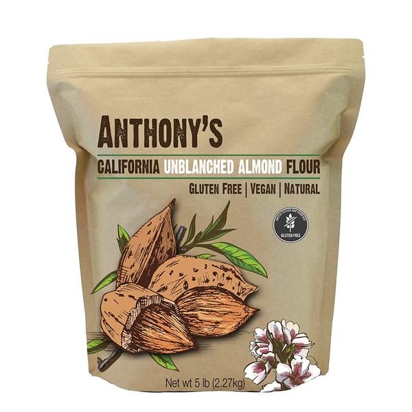 Anthony's Almond Meal Flour, Natural Unblanched, 5 lb, Batch Tested Gluten Free, Keto Friendly
