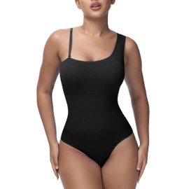 Body moldeador para mujer, con control de barriga, tanga con correa única, ropa para esculpir con acolchado extraíble y correas, Negro -, S