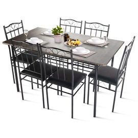 Dining Table Set for 6, Kitchen Table and Chairs for 4-6 People, Rectangular Dining Room Table Set with 6 Chairs, 7 Piece Kitchen Table Sets, Rustic Brown/Black