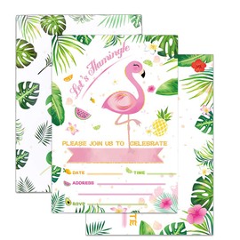 Flamingo birthday Party Invitations with Envelopes - 20 pack pink flamingo tropical pool beach theme party invites cards for girls first birthday baby shower