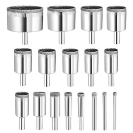 Diamond Set, 17 PCS Tile Drill Bits Diamond Drill Bits 1/4"、5/16"、3/8"、1/2"、9/16"、5/8"、11/16"、4/5"、7/8"、1-1/5", for Ceramic Tile Porcelain Marble, 4mm - 50mm