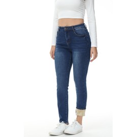 GUNLIRE Women's Fleeced Lined Jeans Winter Skinny Fit High Waisted Butt Lift Thicken Stretch Thermal Warm Pants,Dark Blue3095,12