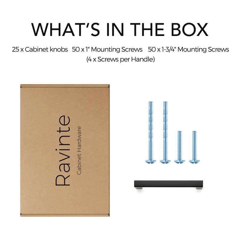 Ravinte 25 Pack Matte Black Cabinet Pulls Slim Kitchen Cabinet