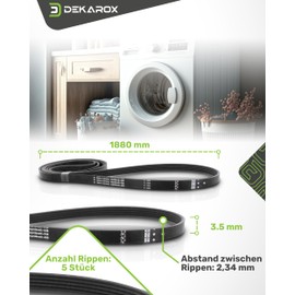 DEKAROX V-Ribbed Drum Belt Compatible with Miele 11114230 5689130 1880PJ5 1880 PJ 5 1880 PJ5 for Tumble Dryer Washer Dryer