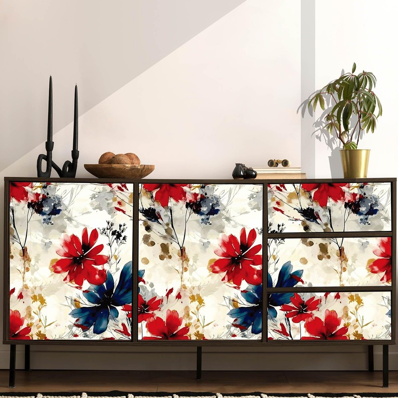 Akodm Large Red Floral Peel and Stick Wallpaper Bold Removable