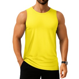 TACVASEN Tank Top for Men Sun Protection Quick Dry Workout Sleeveless Swim Beach Undershirts for Running Training Bodybuilding Yellow