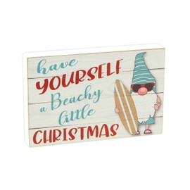 Poorboy Woodworks - "Have Yourself a Beachy Little Christmas" Gnome Wooden Shelf Sitter Sign - Home for the Holidays - Beach Christmas Decor