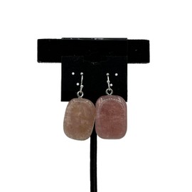 Natural Strawberry Quartz Gemstone Tumbled Rectangle Sterling Silver Earrings
