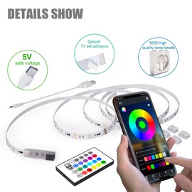 maylit 16.4ft RGB LED Strip Lights for 65-75in TVs, Bluetooth Music Sync, USB Bias Lighting Kit with Remote Control - 5050 LEDs for Room and Bedroom Decor