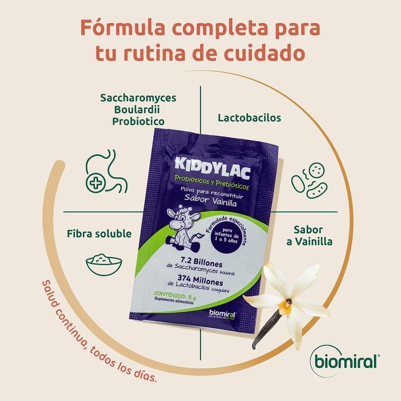 Biomiral Kiddylac Probioticos para Ninos, 6 Sobres de 5 g