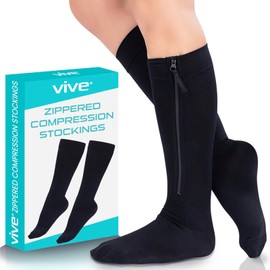Vive Zipper Compression Socks Medical for Men & Women - 15-20 mmHg Knee High Stockings for Varicose Veins, Recovery, Edema, Post-Surgery Support - Elastic & Comfortable - Easy On for Elderly
