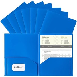 6 Pack Folders with Pockets Plastic Folder with Pocket School Business Folder Office Filing Supplies with Extra Labels Duty Heavy Bulk File Folder Blue Pocket Filing Supplies for Home School Office