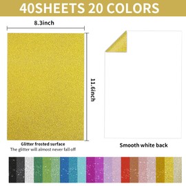 Starboling Glitter paper,40 Sheets 20 Colors sparkle paper,for Cricut,Crafts,DIY Projects,Graduation Cap,Card Making,Scrapbooking,250 GSM