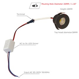 Scpopfer 2Pack 1W Mini Spotlights Indoor 1inch Recessed Showcase Display Under-Cabinet LED Lights Fixture with AC 110V/220V to 3-12V Power Supply LED Driver 3000K Warm-White Lighting Black-Shell