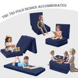 MeMoreCool Foldable Floor Mattress for Kids, Toddler Floor Nap Mat for Sleeping Daycare, Small Child Foldable Mattress Floor Bed, Trifold Futon Portable Tri Folding Mattress, Navy 75x25 Inch
