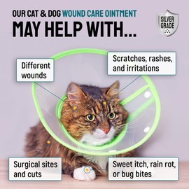 SILVER GRADE Wound Care Ointment Hot Spot Treatment for Dogs – Cat Wound Care to Help with Skin with Scratches, Cuts, Rain Rot, Bug Bites – Apply a Silver + Calendula Gel with a Dog Cone – 2 Oz Jar