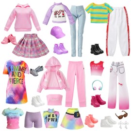 20 Pcs Doll Clothes and Accessories for 11.5 inch Girl Dolls 8 Set Clothing Sptot Outfits Hooded Dress Skirts Fashion Casual Clothing 8 Sneakers Hat Headset Earings Glasses for Girl Dolls Clothing