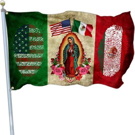 Aroxtms Mexico Flag Mexican American Flags for Outside 3x5 Double Sided Virgin Mary Mexico Mexican Usa Friendship Flags for Truck Car Outdoor Patriotic House Yard Decorations Banner