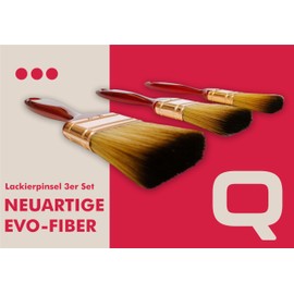 Quercos Paint Brush Set of 3 | No Bristle Loss | Evo Fibre Painting Brush & Flat Brush Varnishes | Professional Paint Brush for Water & Solvent Based Varnishes | 100% Synthetic Fibres