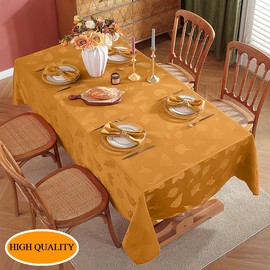 SASTYBALE Fall Tablecloth for Rectangle Tables, Jacquard Heavy Duty & Spill Proof Table Cloth with Autumn Leaves, Washable Table Cover for Thanksgiving Harvest Holidays (Rectangle, 60" x 120", Amber)