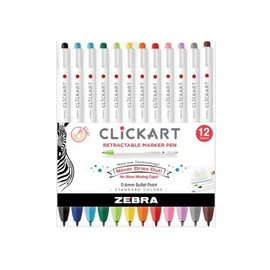 Zebra Marcador Clickart Plumón Retráctil Punto Fino Estuche 12 Piezas Multicolor.