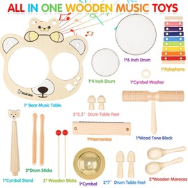 9 in 1 Kids Drum Set YOMESTE Toddlers Birthday Gift Wooden Xylophone Musical Instruments Kit,Montessori Musical Instruments Toys for Kids,Happy Gift ^_^ (Wooden Xylophone Drum Set)