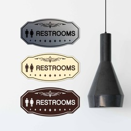 Signs ByLITA Victorian Unisex Restroom Sign (Black Gold) - Large