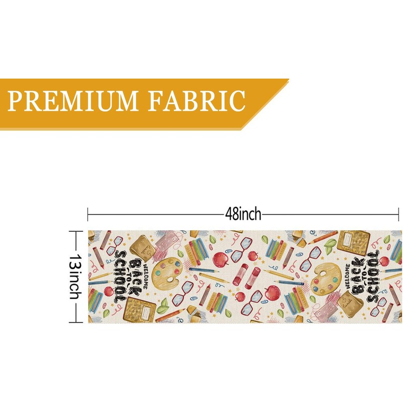 GAGEC Welcome Back to School Table Runner Books Pencil Glasses