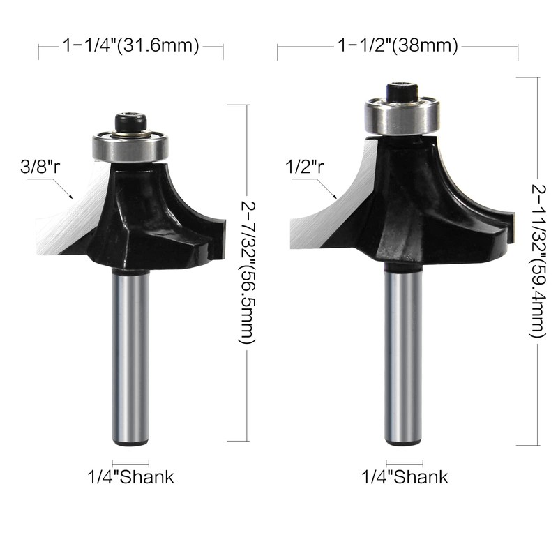 ROOCBIT 1/4 Inch Shank Roundover Edging Router Bit Set Woodworking
