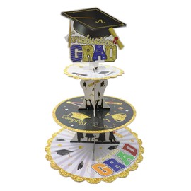 Chanseen Black and Gold Graduation Cupcake Stand 3 Tier 2024 Grad Cupcake Holder Tower Stand for Class of 2024 Party Decorations Supplies
