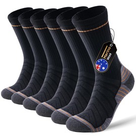 Merino Wool Hiking Crew Socks for Men & Women, Thermal Socks,Cushioned Anti-Blister, Breathable 3 Pairs(BLACK,M)