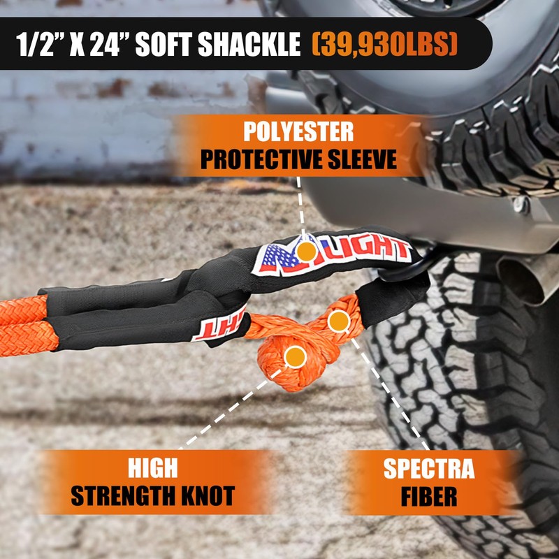 Nilight Kinetic Recovery Tow Rope Kit with 2 Soft Shackle