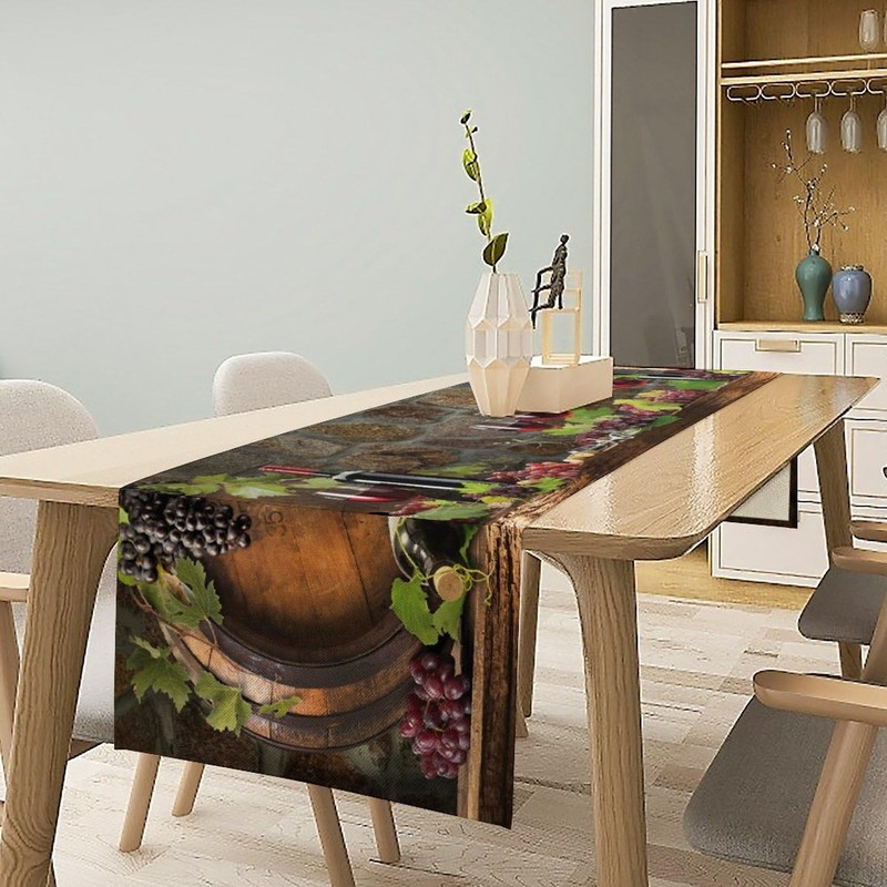 Red Wine Table Runner - Rectangle Wine Glass & Bottle