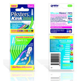 Piksters Kink Interdental Brushes - For cleaning between teeth (8 Pack, Size 6 (Green))