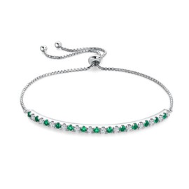 AGRULE 14K White Gold Plated Sterling Silver Emerald Tennis Bracelet 2mm Created Green Stone Tennis Bracelet Adjustable Chain Tennis Bracelets for Women