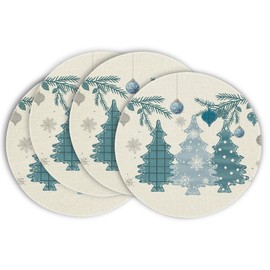 Artoid Mode Red Pine Trees Christmas Round Place Mats Set of 4 37 cm Winter Xmas Place Mats Kitchen Party Decoration