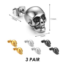 VEHYEGOI 6 Pieces Skull Earrings, Pirate Earrings, Men's Earrings Studs, Men's Black Earrings, Gothic Retro Earrings, Stainless Steel Men's Earrings, Women's Skull Earrings