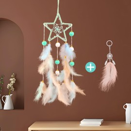 ZIIAMG Green Star Kids Dream Catchers Baby Dreamcatcher Handmade Children Dream Catcher Creative Home Wall Decoration, Handmade Feathers Hanging Decoration for Bedroom
