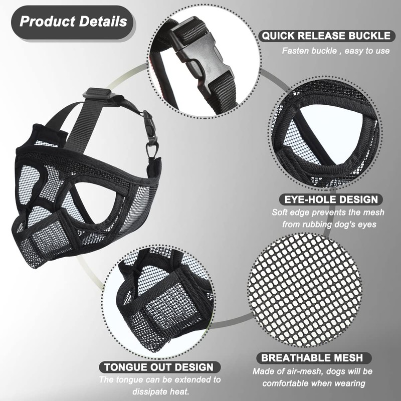 BARKLESS French Bulldog Muzzle, Short Snout Mesh Dog Muzzle with