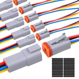 Exqutoo 6Pack 4-Pin Waterproof DT Connector Male and Female Wire Connectors with 16AWG 105℃ 600V Wires and Heat Shrink Tubes, Applicable for Automotive Electrical Connections