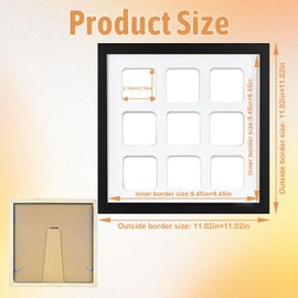 2 Pack 10 Inch Black Square Multi Aperture Photo Frames, 9 Opening Collage Picture Frame for 2x2 Photos, Wall & Tabletop Display for Home Decor