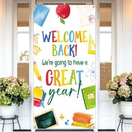 Vohado Welcome Back to School Door Cover First Day of School We're Going to Have a Great Year Decoration School Classroom Front Porch Banner Decor