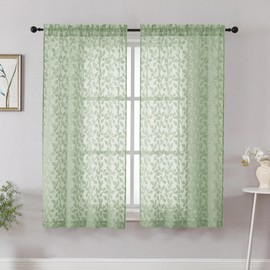 Chyhomenyc - Cortinas cortas de color verde salvia de 45 pulgadas de largo, 2 paneles, paneles de cortina de ventana con textura de hojas filtrantes de luz, para recámara, sala de estar, elegantes