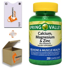 Spring Valley Calcium, Magnesium & Zinc Plus Vitamin D3 Coated Caplets, 250 Count (Pack of 1)