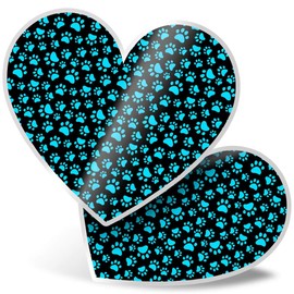 2 x 7.5cm Heart Stickers - Cute Dog Blue Paw Prints Animals Pets Decals 8691