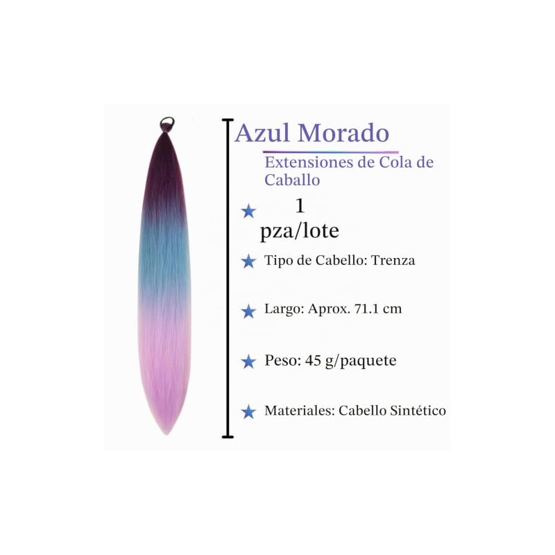 Extensiones de Cabello para Trenzas 60 cm,MoradoClaroAzul lago (1PCS)
